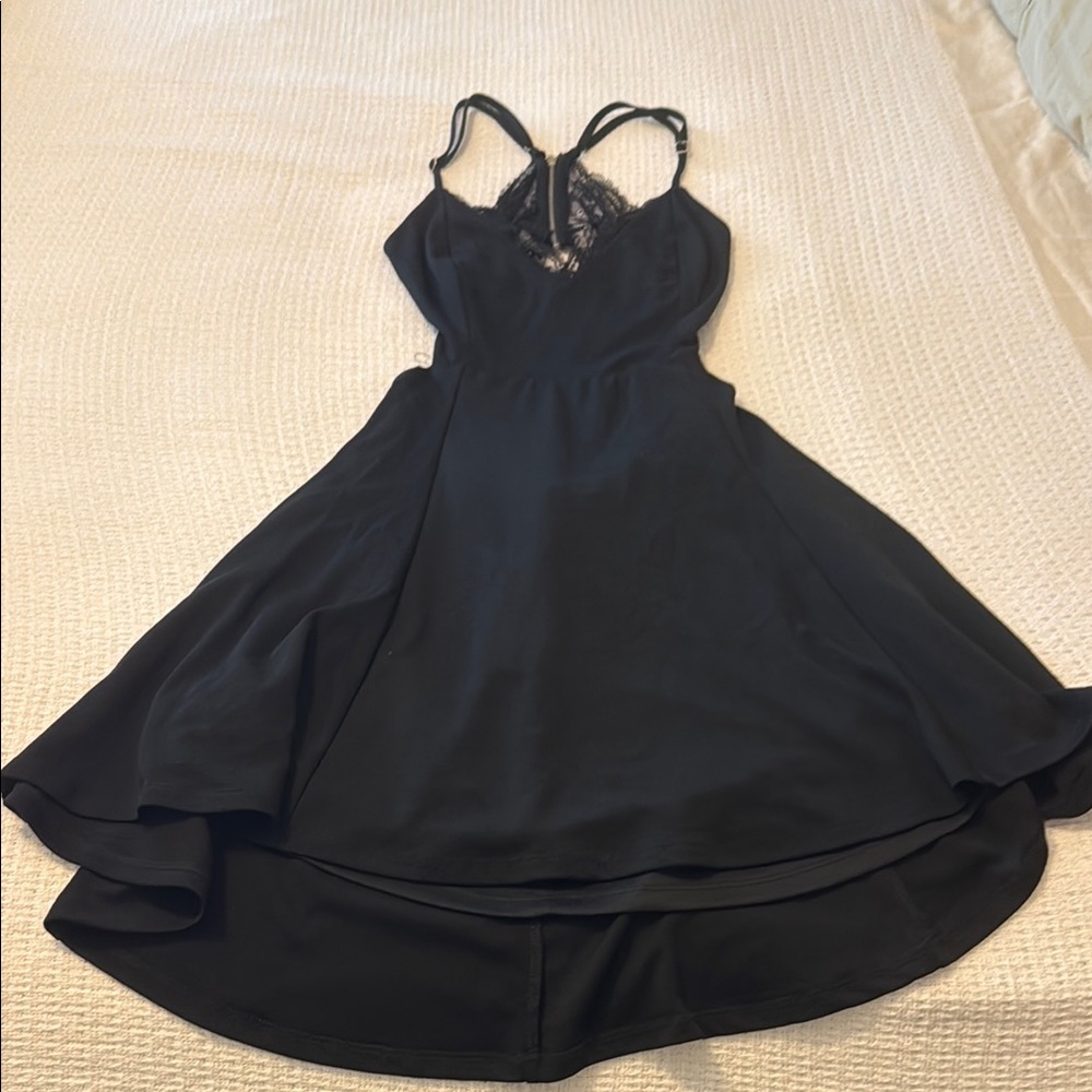 Lush Black Asymmetrical Halter Cocktail Dress